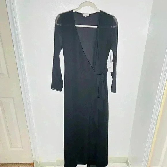 NEW LPA The Label Dress 74 Maxi Wrap Black Wedding Cocktail Georgette Minimalist - Picture 2 of 10